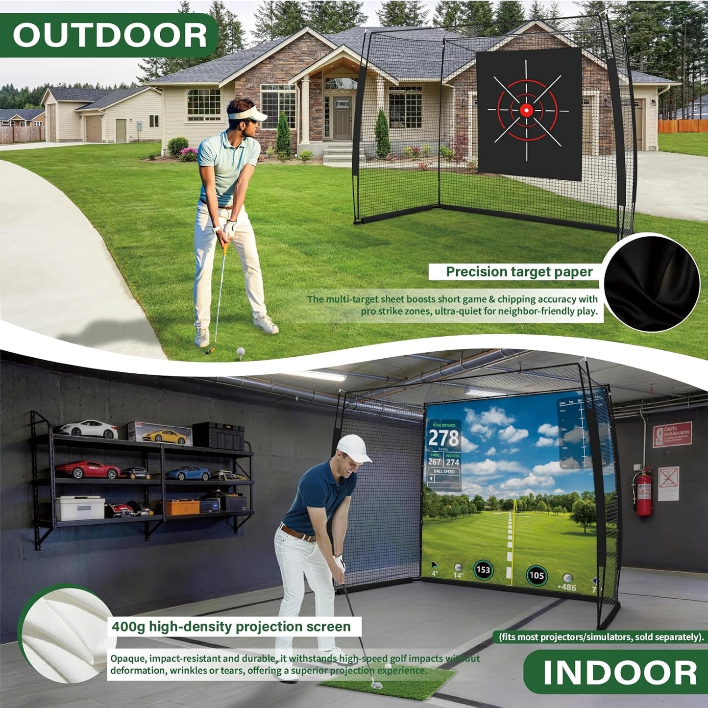 Golf Simulator Impact Screen Enclosure with Net & Target (Projector Not Included) - Golf Practice Cage with 270° Protection, Easy Setup to Use for Indoor Outdoor Home Garage Basement
