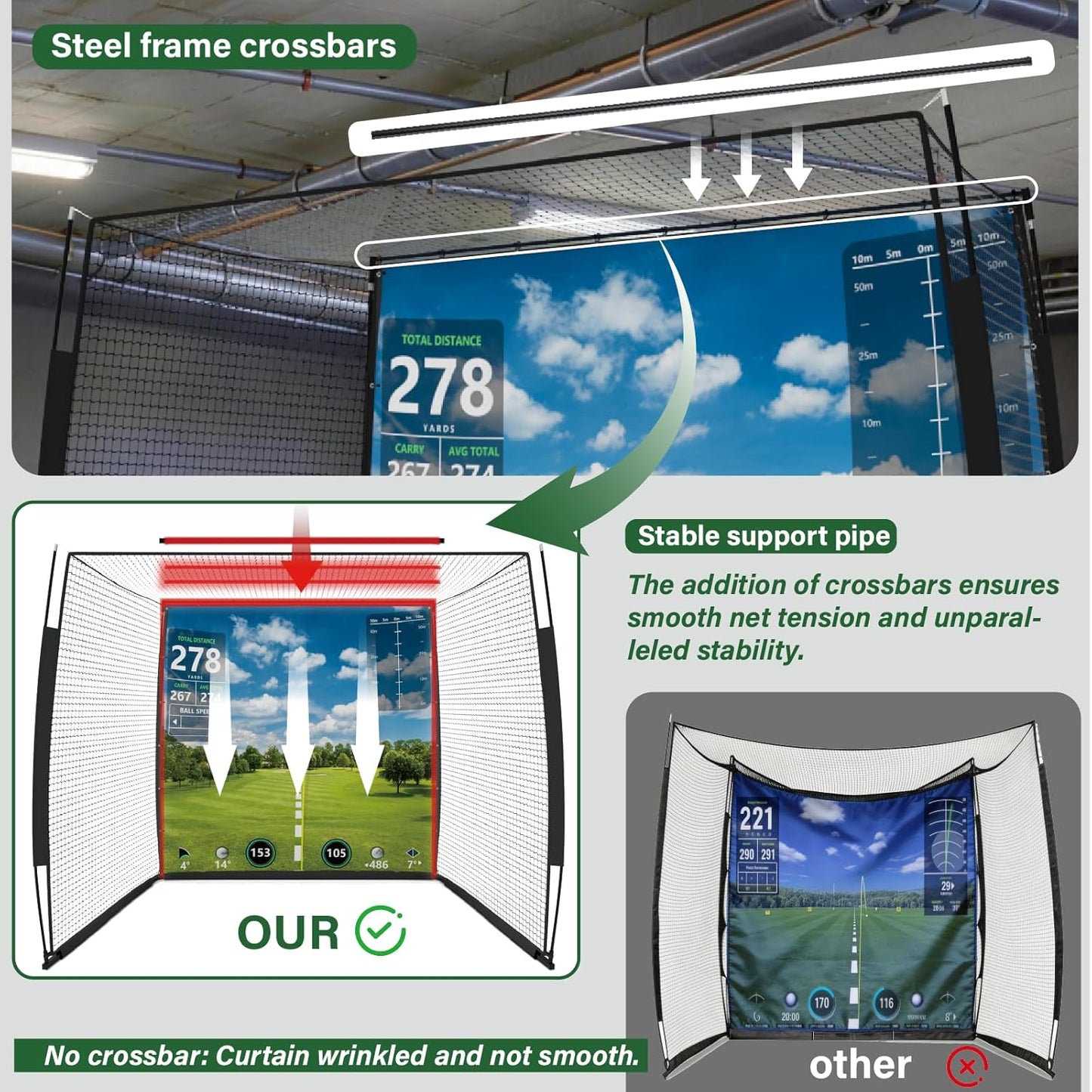 Golf Simulator Impact Screen Enclosure with Net & Target (Projector Not Included) - Golf Practice Cage with 270° Protection, Easy Setup to Use for Indoor Outdoor Home Garage Basement