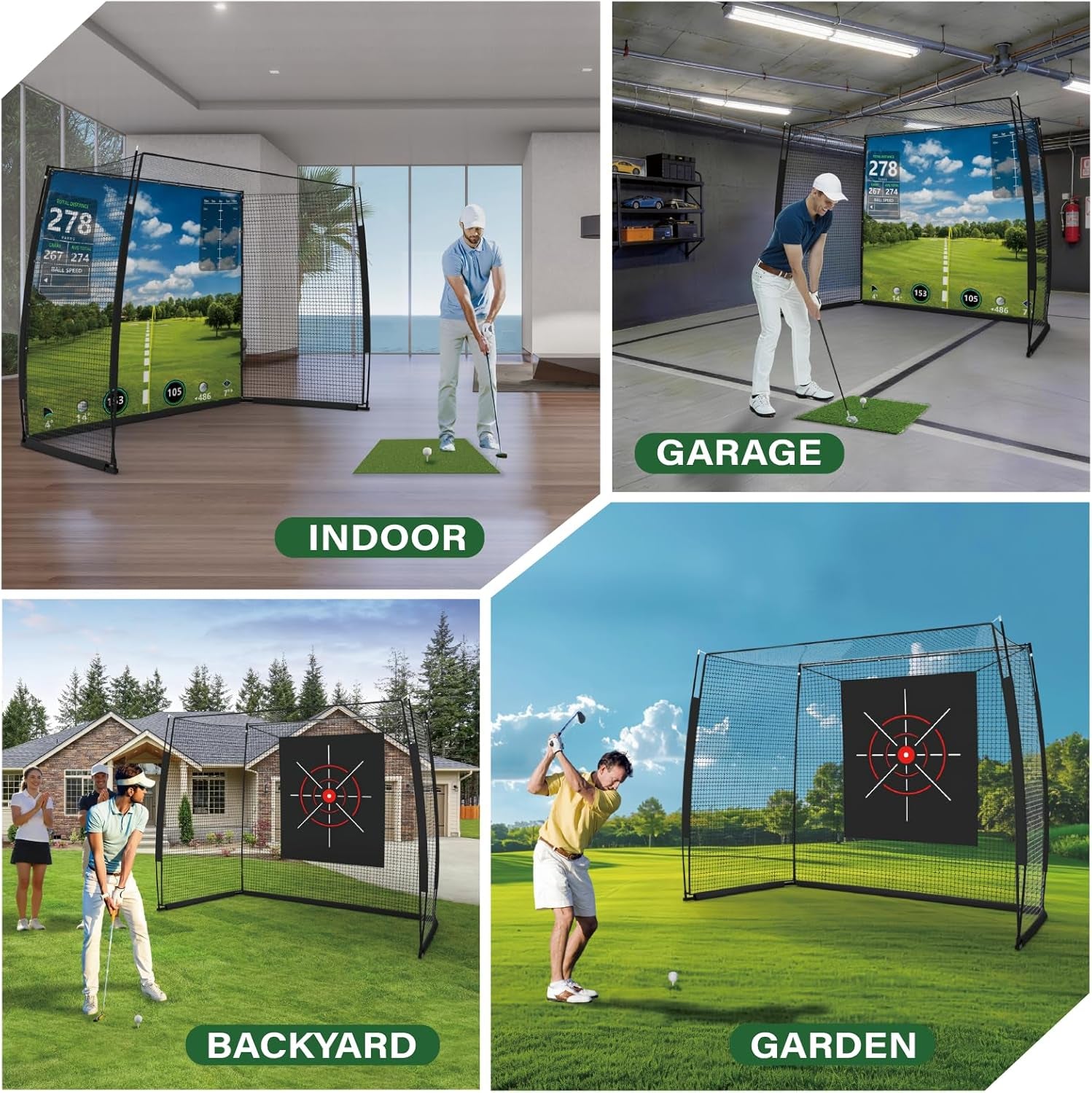 Golf Simulator Impact Screen Enclosure with Net & Target (Projector Not Included) - Golf Practice Cage with 270° Protection, Easy Setup to Use for Indoor Outdoor Home Garage Basement