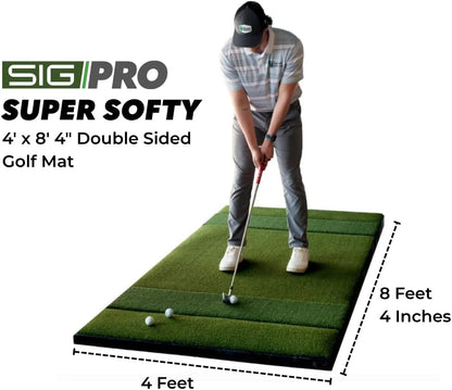 SIGPRO Super Softy Golf Mat 2 3/8 in Thick with Extra-Long 48" Replaceable Hitting Strip, Rubber Tile Base Commercial Stability, Indoor Driving Range & Simulator Practice Mats (Left & Right Handed)