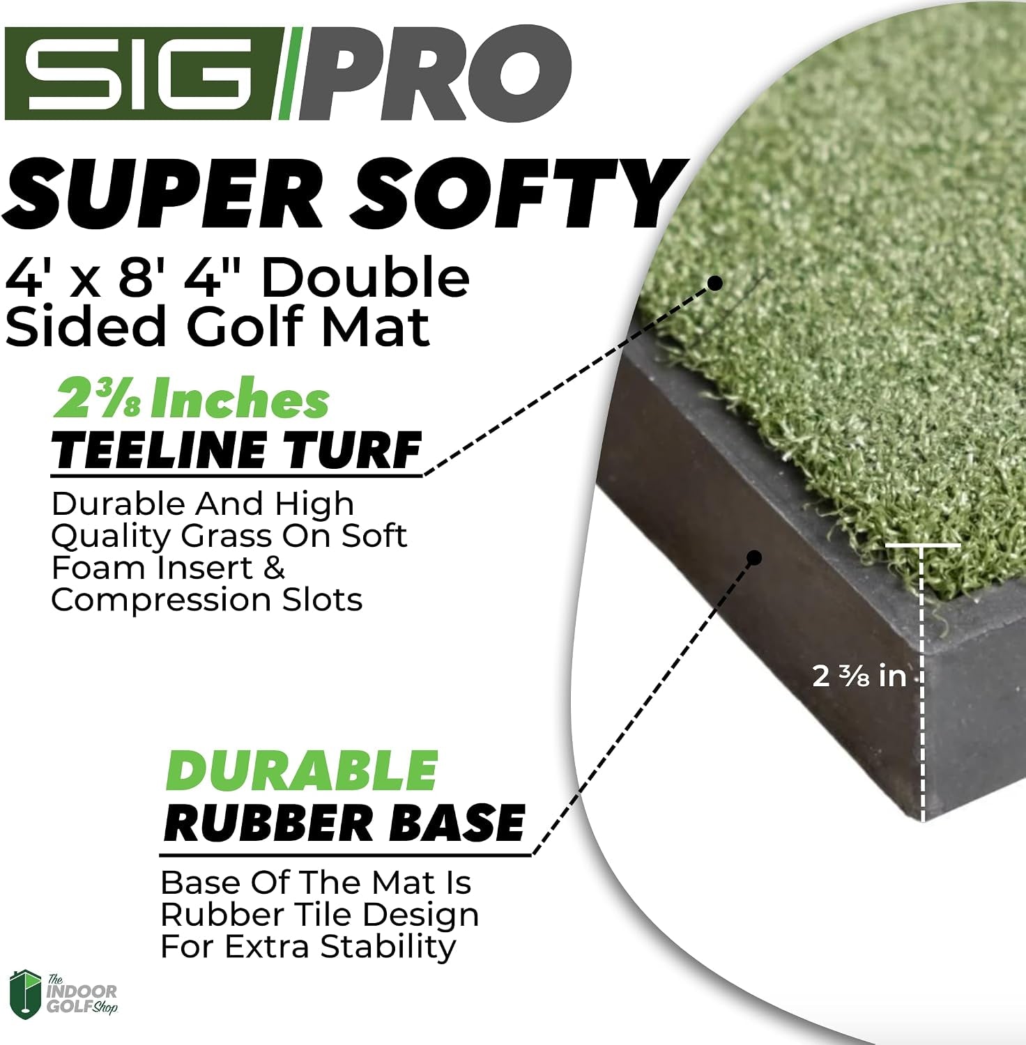 SIGPRO Super Softy Golf Mat 2 3/8 in Thick with Extra-Long 48" Replaceable Hitting Strip, Rubber Tile Base Commercial Stability, Indoor Driving Range & Simulator Practice Mats (Left & Right Handed)