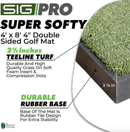 SIGPRO Super Softy Golf Mat 2 3/8 in Thick with Extra-Long 48" Replaceable Hitting Strip, Rubber Tile Base Commercial Stability, Indoor Driving Range & Simulator Practice Mats (Left & Right Handed)