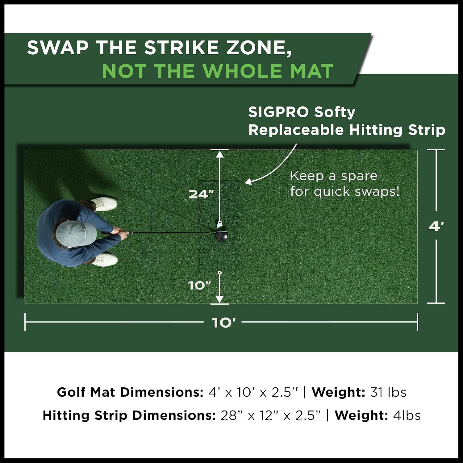 SIGPRO Softy Golf Mat - Professional-Grade Practice Mat - Realistic Fairway Feel - Real Tee Capable, Replaceable Hitting Strip, Thick Cushioning & Joint-Friendly Design
