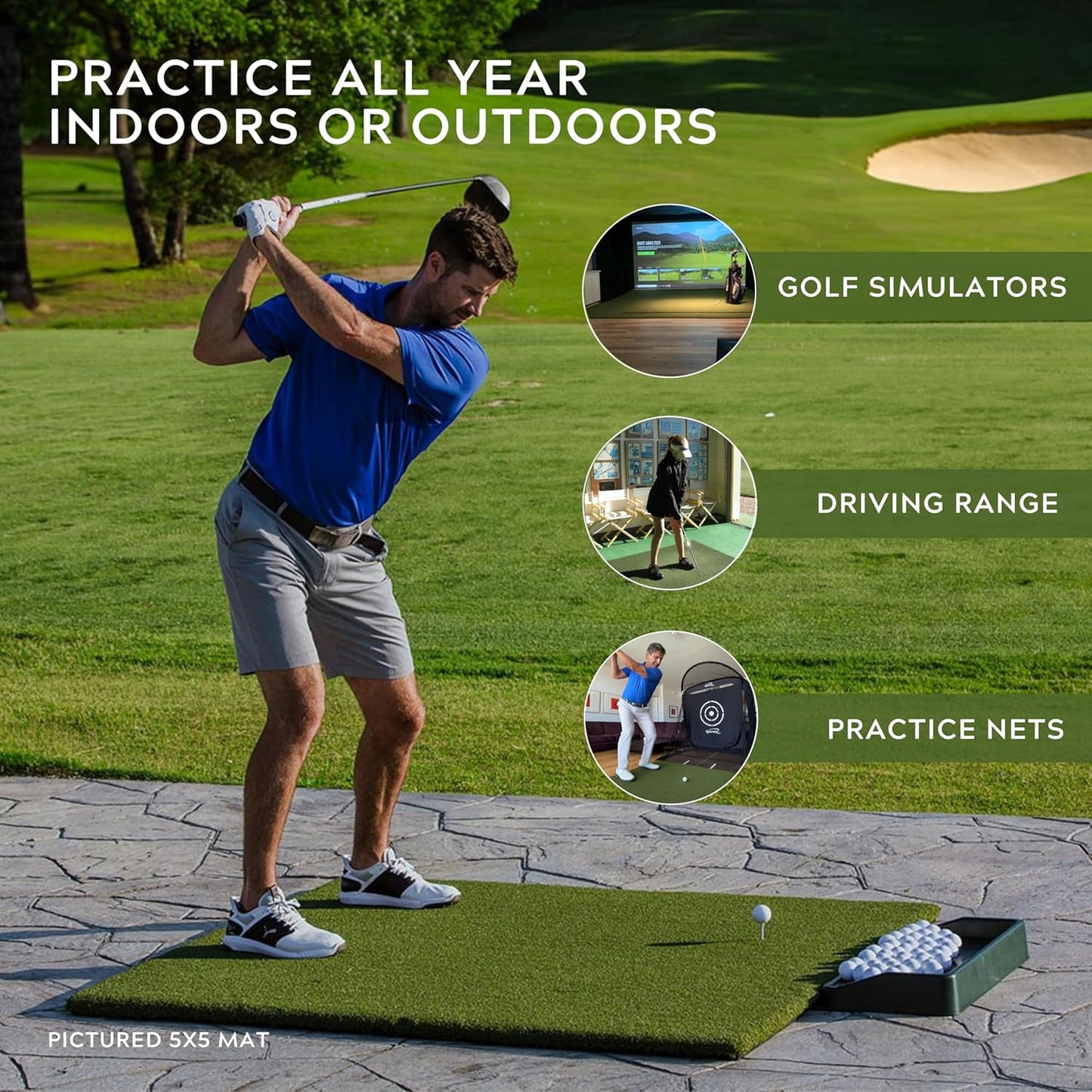 Country Club Elite 5X5-Foot Commercial Golf Practice Mat | Accepts Real Tees, Mimics Real Fairway Turf during Downward Strikes and Provides Honest Feedback without Unwanted Club Bounce