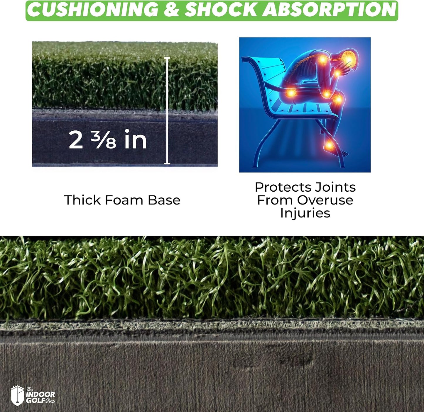 SIGPRO Super Softy Golf Mat 2 3/8 in Thick with Extra-Long 48" Replaceable Hitting Strip, Rubber Tile Base Commercial Stability, Indoor Driving Range & Simulator Practice Mats (Left & Right Handed)