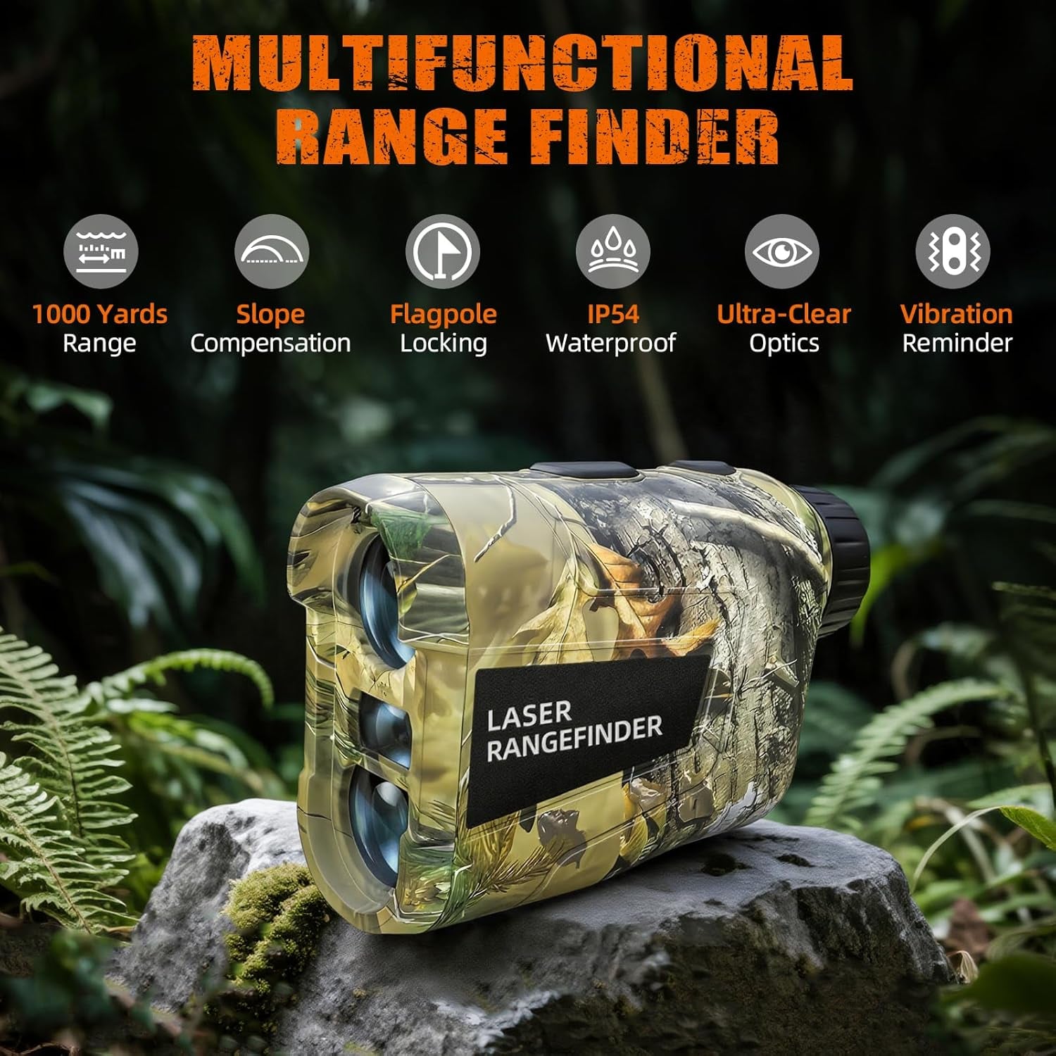Hunting Laser Rangefinder 1000 Yards, Rechargeable Range Finder with Slope/Angle/Speed/Scan, 6X Magnification Camo Waterproof Rangefinder for Hunting, Golf & Archery